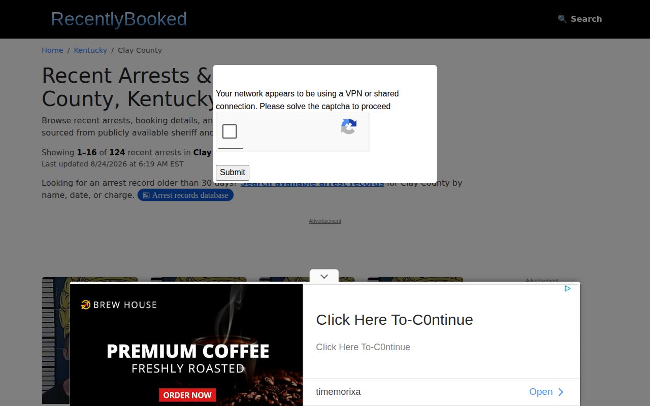Clay County unofficial recent arrest index on RecentlyBooked