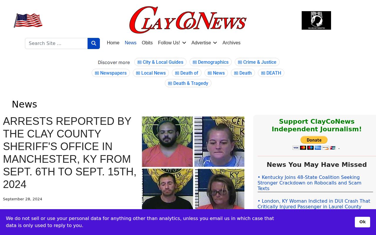 Clay County arrest news roundup published by ClayCoNews