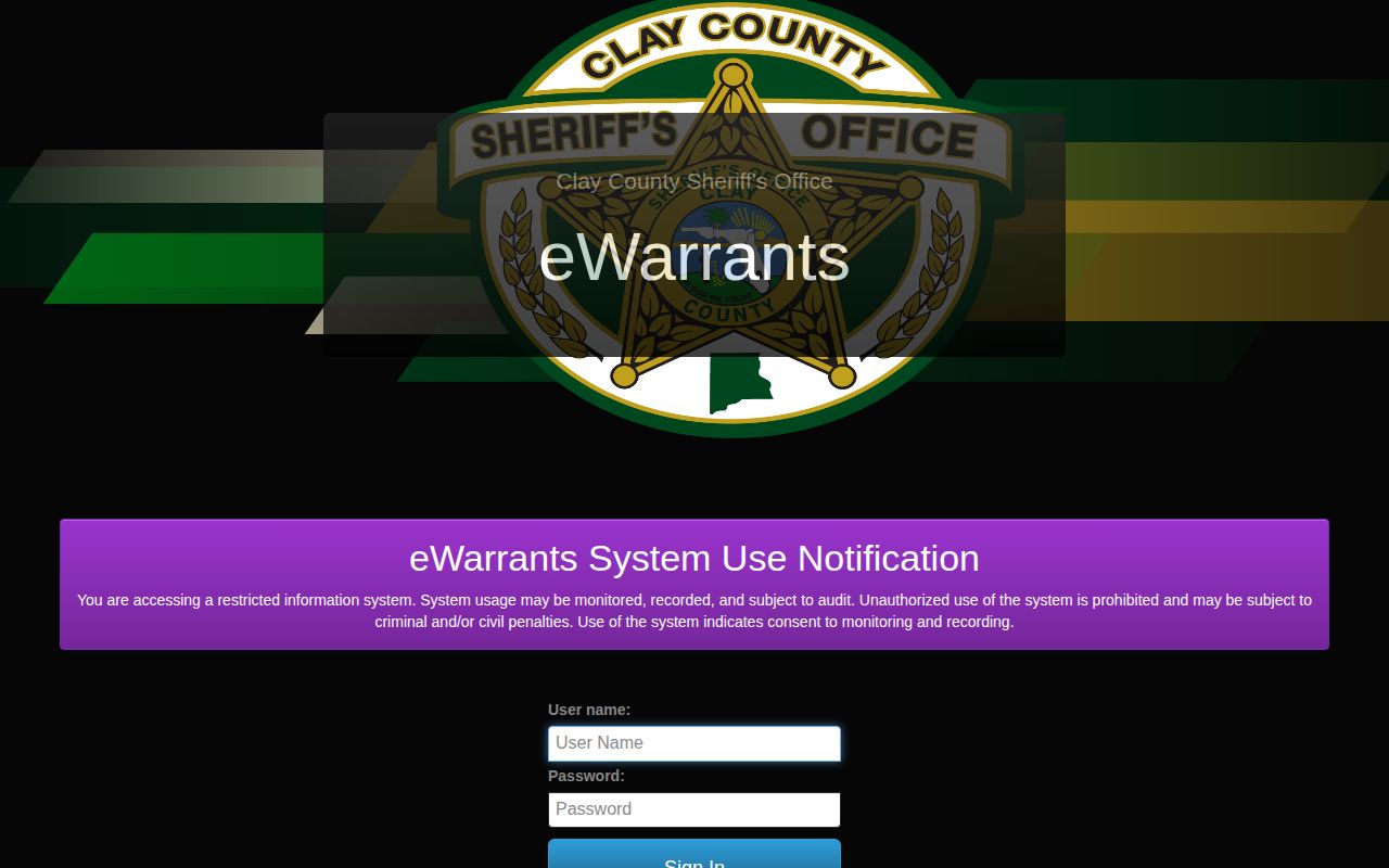 Clay County warrant system restricted eWarrants login